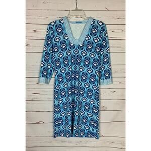 J.McLaughlin Women's S Small Blue White 3/4 Sleeve Catalina Cloth Stretchy Dress